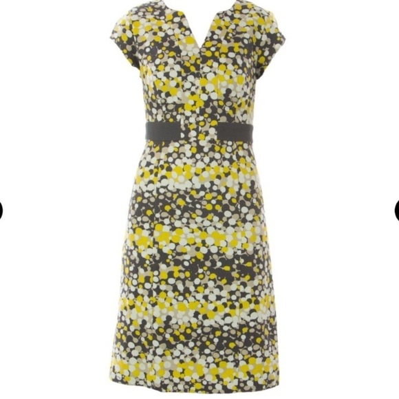 Boden Textured Cotton Gray Yellow dot short sleeve dress size 8 - Picture 4 of 11
